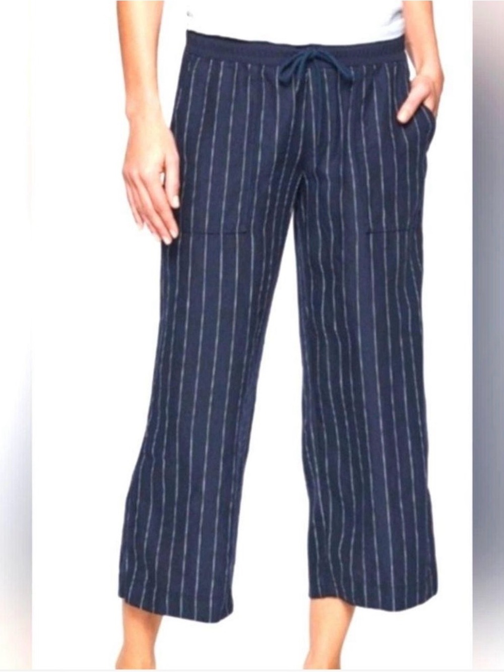 ⚡️Athleta Navy Pinstripe Drawstring Wide-Leg Pants